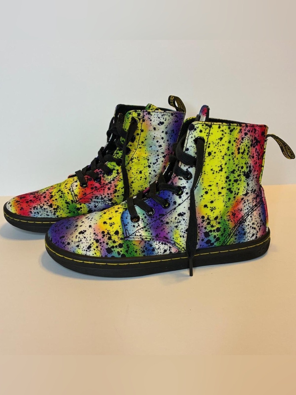 Dr. Martens Hackney Rainbow Paint Splatter Lace-Up Boots Sz 8 Women